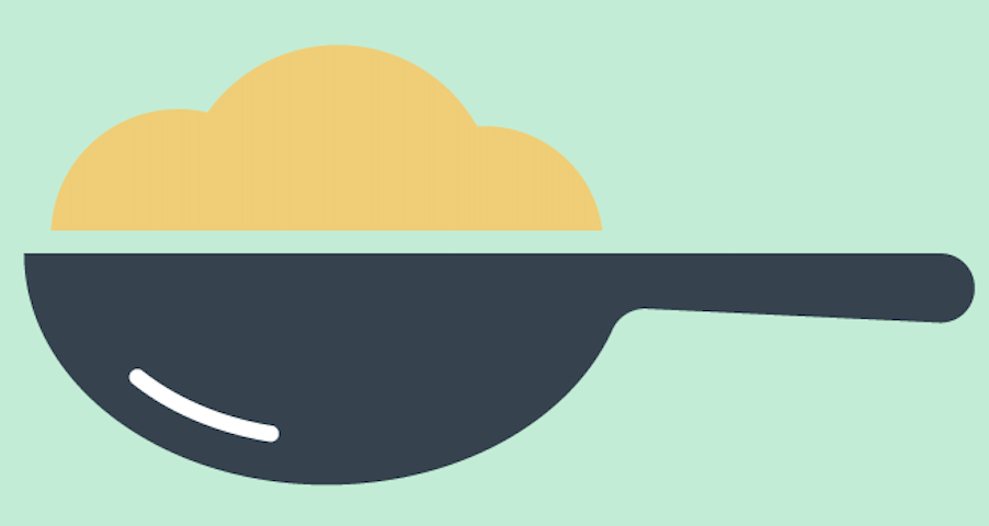 logo of the app;: a black spoon with yellow food in it (mint background)