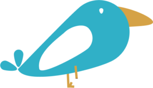 Andi, oiseau bleu au bec orange, avec une patte en moins, mascotte de l'application Handiguide
