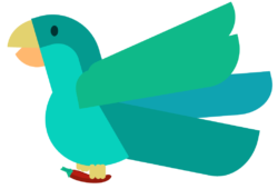 Logo de Arinaé Tech, un perroquet qui tient un piment enter ses griffes