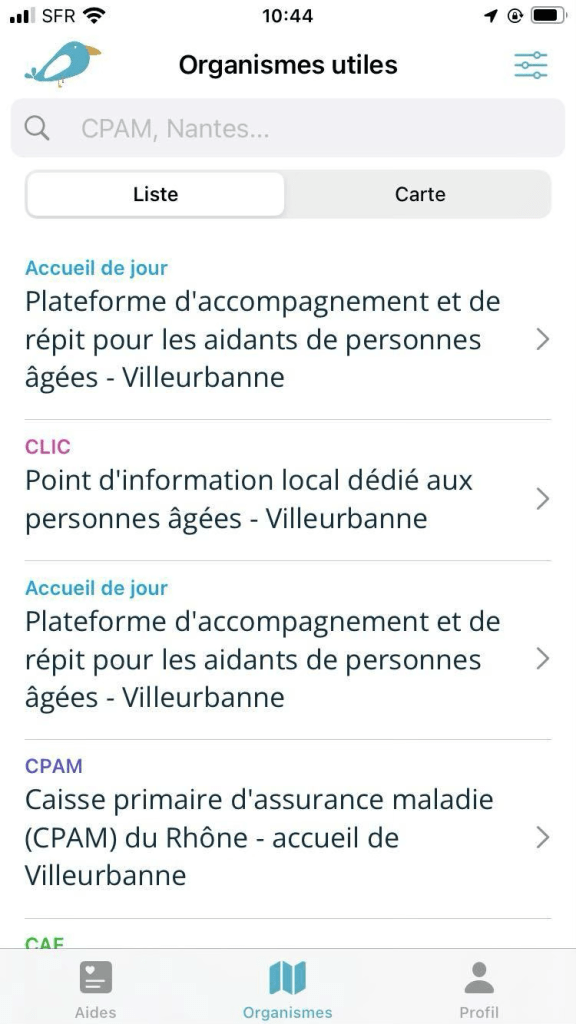 Liste des organismes publics de l'application HandiGuide