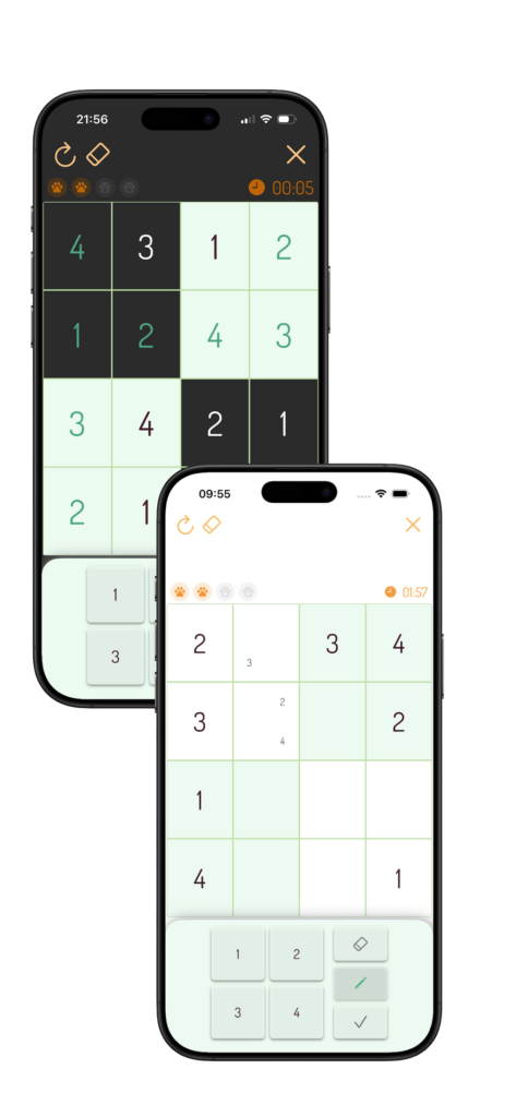 Grid 4x4 in light and dark mode in green tones