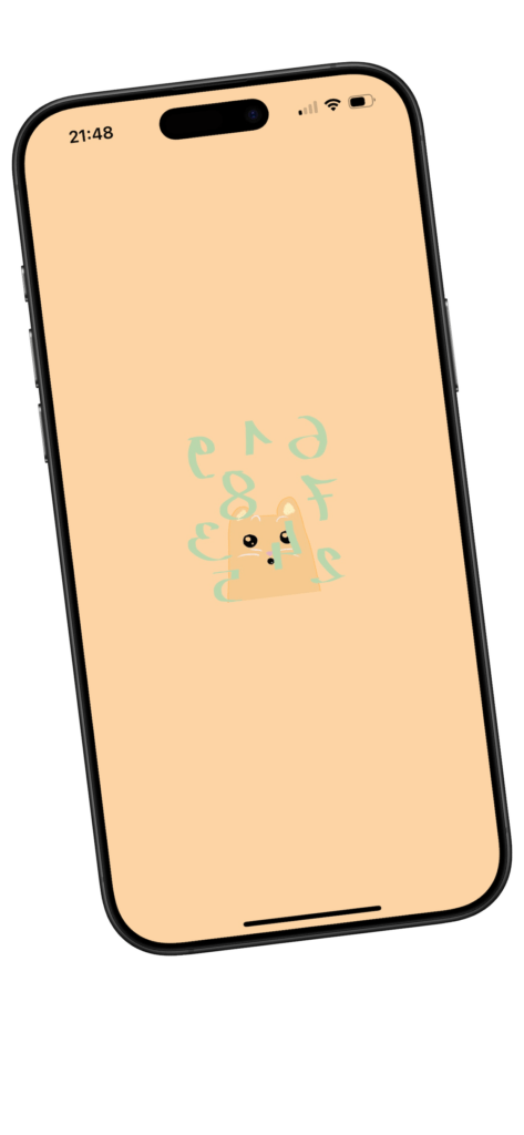 launchscreen de l'app qui reprends l'icone de l'app: chat orange ébahi devant des chiffres verts qui defilent