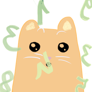 Logo de l'application, un chat orange dessiné qui est ebahie devant des chiffres vers qui défilent devant lui